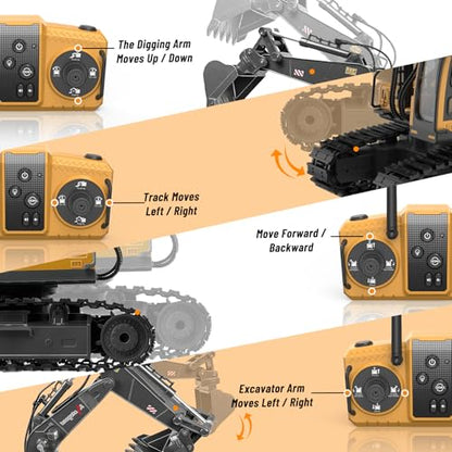 3 in 1 Remote Control Excavator Toy 14 Channel RC Excavator Toy for Boys 3-12 with Bucket/Claw/Drill 2.4GHz Full Functional Construction Vehicles Toys Gift for 6 7 8 9 10 Years Old Kids Boys - size: Small