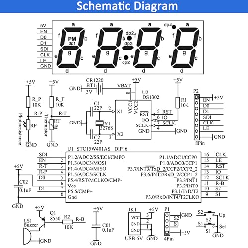 DIY Alarm Clock, Soldering Practice Kit with Solder Wire, Screwdriver, Tweezer, 4-Digit LED Digital Clock Kit