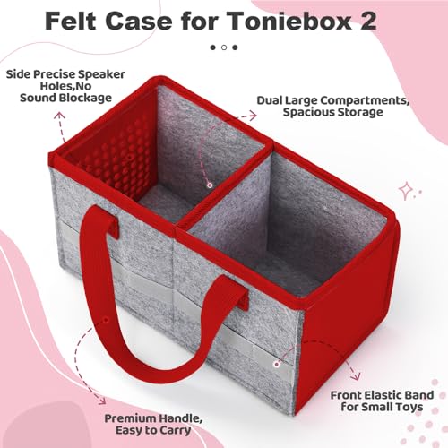 PISOSN Carrying Case for Toniebox Starter Set and Tonies Figurines, Travel Felt Cloth Musical Toy Folding Bag for Toniebox 2 & Accessories (Red) - color: Red