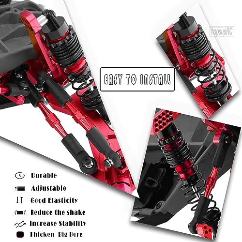 Big Bore RC Shocks Upgrades Part for 1/10 Rustler/Stampede 2WD, Aluminum A Arm & Caster Block & Steering Blocks & Rear Stub Axle Carriers & Adjustable Turnbuckles Camber Link,Red - color: Red/Axle Carriers-Arm-Link-shock