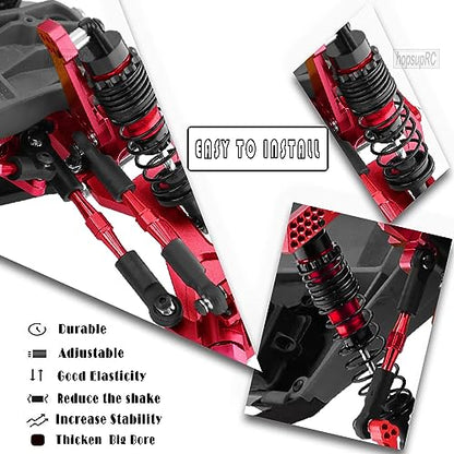 Big Bore RC Shocks Upgrades Part for 1/10 Rustler/Stampede 2WD, Aluminum A Arm & Caster Block & Steering Blocks & Rear Stub Axle Carriers & Adjustable Turnbuckles Camber Link,Red - color: Red/Axle Carriers-Arm-Link-shock