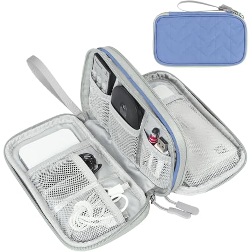 FYY Electronic Organizer, Travel Cable Organizer Bag Pouch Electronic Accessories Carry Case Portable Waterproof Double Layers All-in-One Storage Bag for Cable, Cord, Charger, Phone, Pattern Blue (M) - color: Blue Quilted, size: Medium