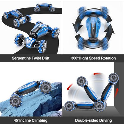 Remote Controlled Gesture Stunt Car,give for 5-12 Kids Birthday Gift | 4WD Drive Hand Remote Control car with 360° Flipping with Light and Music, Children's toys for boys and girls aged 5-12 - color: Deep Blue