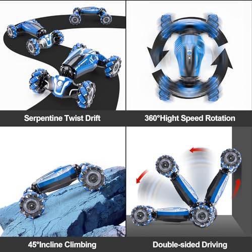 Remote Controlled Gesture Stunt Car,give for 5-12 Kids Birthday Gift | 4WD Drive Hand Remote Control car with 360° Flipping with Light and Music, Children's toys for boys and girls aged 5-12 - color: Deep Blue