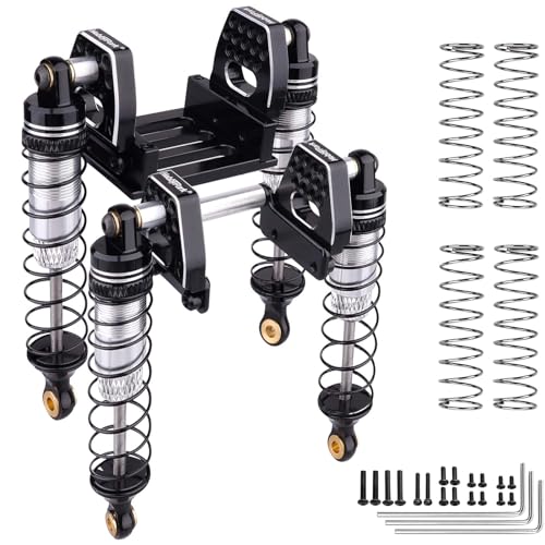 HobbyPark 59mm Aluminum Shocks for TRX4M 1/18 Crawler Shock Absorber Upgrade with Adjustable Shock Mounts Front & Rear Shock Towers (Black) - color: Black
