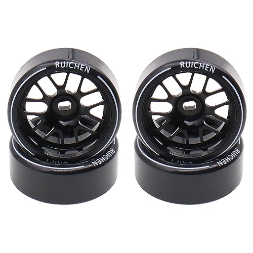 4PCS 27Mm Hard Drift Metal Wheel Rim Tyres Compatible with Wltoys 284131 K969 K979 K989 Kyosho Mini-Z 1/28 RC Car Parts（Black） - color: Black
