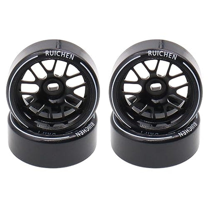 4PCS 27Mm Hard Drift Metal Wheel Rim Tyres Compatible with Wltoys 284131 K969 K979 K989 Kyosho Mini-Z 1/28 RC Car Parts（Black） - color: Black