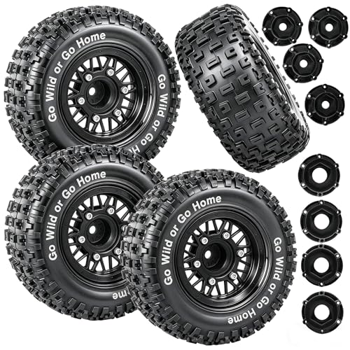 RC Wheels Tires Truck Tires 12mm/14mm/17mm Hex for 1/10 Slash 4×4 4WD 2WD/Axia1/Arrm a Senton/Redca t/Rc4w d,w/RC Wheels Hex Detachable Replace Running on Off-Road Tires,Black - color: Black- (Wheel Tires)