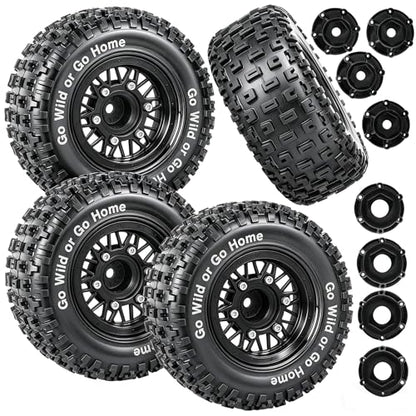 RC Wheels Tires Truck Tires 12mm/14mm/17mm Hex for 1/10 Slash 4×4 4WD 2WD/Axia1/Arrm a Senton/Redca t/Rc4w d,w/RC Wheels Hex Detachable Replace Running on Off-Road Tires,Black - color: Black- (Wheel Tires)