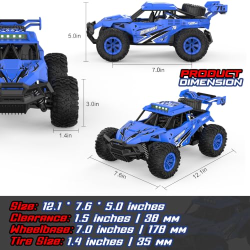 BLUEJAY Remote Control Car, 2.4GHz High Speed 33KM/H RC Cars Toys | 1:12 Monster RC Truck Off Road with LED Headlight and Rechargeable Battery Gifts for Adults Boys 8-12 - color: Blue