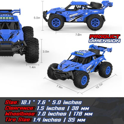 BLUEJAY Remote Control Car, 2.4GHz High Speed 33KM/H RC Cars Toys | 1:12 Monster RC Truck Off Road with LED Headlight and Rechargeable Battery Gifts for Adults Boys 8-12 - color: Blue