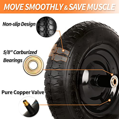 14.5" Wheelbarrow Tire, 3.50-8” Pneumatic Tire, Universal Wheelbarrow Wheel for 4.80/4.00-8”, 4.00-6”, and 2.50-8”, with 6" Centered Hub, 5/8" Axle Bore Hole, Sealed Bearings - size: 14.5" Pneumatic Tire ( 1 PACK )