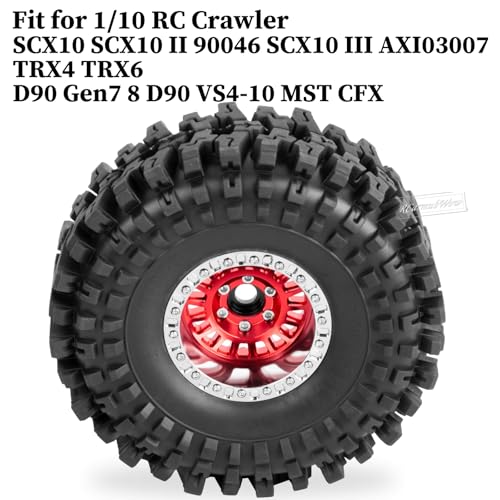 1.9" Beadlock rc Wheels and Tires for 1/10 RC Crawler TRX4 TRX6 SCX10 90046 AXI03007 VS4-10 Gen8 MST CFX D90,Aluminium 1.9 Beadlock Wheel 1.9 RC Tire,4pcs,Red - color: Red(4pcs)