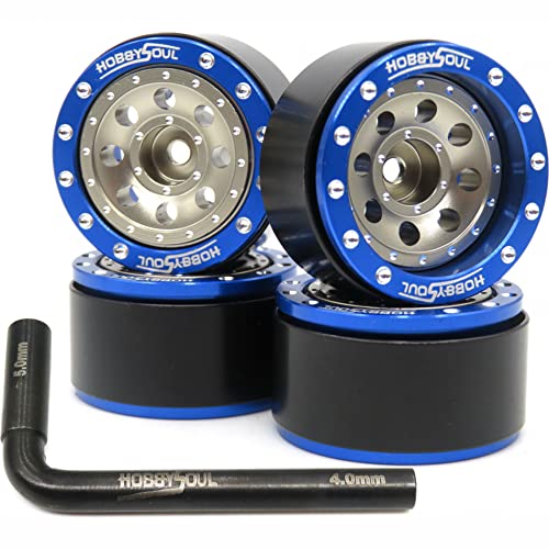 Heavy 1.0 Beadlock Wheels Weight 21g/Rim, Adjustable Offset RC 1.0 Wheels for 1/18 Traxxas TRX4M & 1/24 Axial SCX24 90081 Crawler, (4-Pack) - color: Blue & Champagne