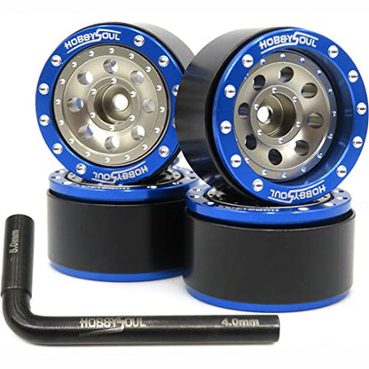 Heavy 1.0 Beadlock Wheels Weight 21g/Rim, Adjustable Offset RC 1.0 Wheels for 1/18 Traxxas TRX4M & 1/24 Axial SCX24 90081 Crawler, (4-Pack) - color: Blue & Champagne
