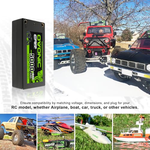 OVONIC Lipo Battery 5000mAh 100C 7.4V 2S RC Battery with Dean-Style T Connector for RC Plane DJI Quadcopter RC Airplane RC Helicopter RC Car Truck Boat 2pcs