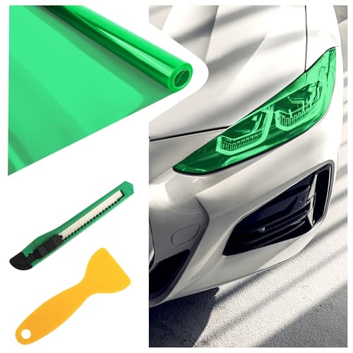 12×47 Inch Car Headlight Tint Film,Self-Adhesive Tail Light Tint Film Kit with Squeegee & Cutter,Universal Taillight Tints Films Automotive Exterior Accessories for Car Fog (Green) - color: Green