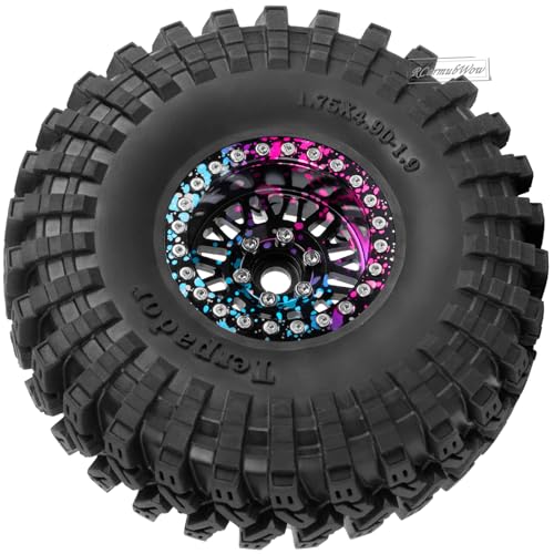 RC 1.9" Beadlock Wheel 1.9 Beadlock Tire for 1/10 SCX10 90046 AX103007 SCX10 II III TRX4 6 Gen7 8 RC Crawler,Alloy 1.9 rc Wheels and Tires Rubber Tires 1.9 Rims w/Wheels Ring,Rainbow - color: Rainbow(4pcs)