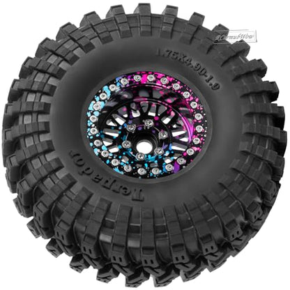 RC 1.9" Beadlock Wheel 1.9 Beadlock Tire for 1/10 SCX10 90046 AX103007 SCX10 II III TRX4 6 Gen7 8 RC Crawler,Alloy 1.9 rc Wheels and Tires Rubber Tires 1.9 Rims w/Wheels Ring,Rainbow - color: Rainbow(4pcs)