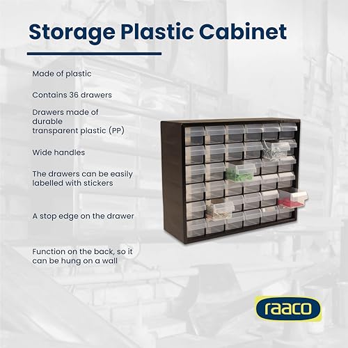 Raaco Plastic Storage Cabinet, 36-Drawer (PC36) - Impact Proof Plastic | 36-Drawer Black Organizer, Impact Proof Plastic Drawer, Small Parts, Screws, Nuts & Bolts, Crafts, Makeup & Toy Storage - set - size: Plastic-36D, style: Plastic Cabinets