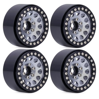 1.9 Beadlock Wheels for 1/10 RC Crawler, Aluminum 1.9 RC Wheel Rims with 12mm Hex, Metal Beadlock Wheel Set for 1/10 RC Rock Crawler, 4PCS (Titanium) - color: Titanium