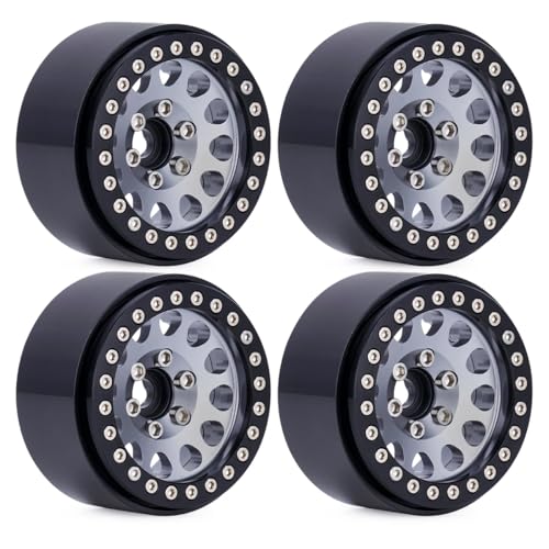 1.9 Beadlock Wheels for 1/10 RC Crawler, Aluminum 1.9 RC Wheel Rims with 12mm Hex, Metal Beadlock Wheel Set for 1/10 RC Rock Crawler, 4PCS (Titanium) - color: Titanium