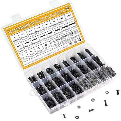 2180 Pieces Black M2 M3 M4 M5 Button Head Socket Cap Screws Nuts Washers Assortment Kit, Metric Screw Assortment with Hex Wrenches, 10.9 Grade Alloy Steel, Fully Threaded - size: M2/M3/M4/M5, style: Button Head Socket Cap