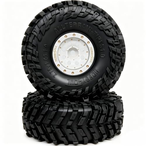 HOBBYSOUL 70mm Tall 1.0 beadlock wheels and tires set - Brass Adjustable Offset 1.0 wheel Rims white & Soft Sticky 1.0'' tire For RC Crawler 1/18 TRX4M 1/24 SCX24 - color: White