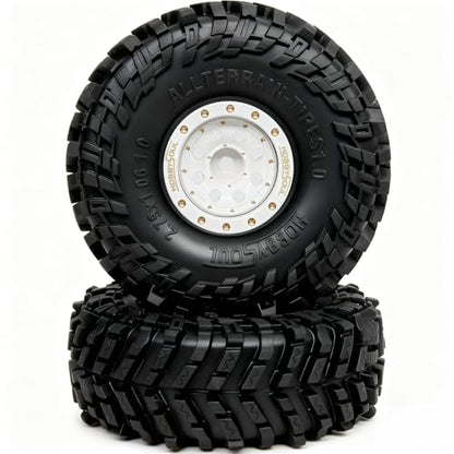 HOBBYSOUL 70mm Tall 1.0 beadlock wheels and tires set - Brass Adjustable Offset 1.0 wheel Rims white & Soft Sticky 1.0'' tire For RC Crawler 1/18 TRX4M 1/24 SCX24 - color: White