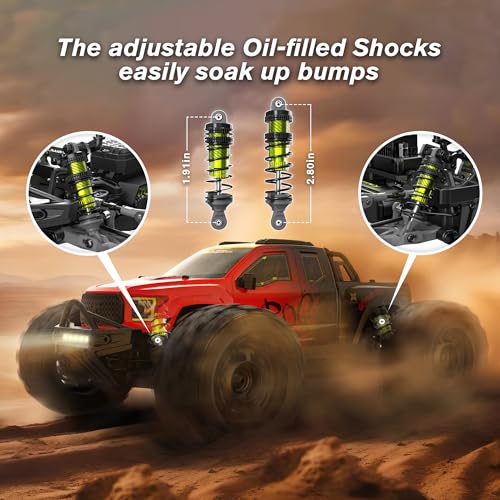 1/14 Brushless RC Cars, Monster Truck, RC Truck, 50+ MPH, 4WD, Waterproof, Red, Ages 8+ - color: Red