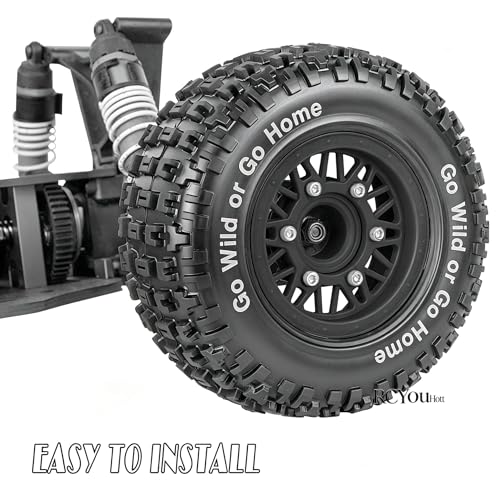 RC Wheels Tires Truck Tires 12mm/14mm/17mm Hex for 1/10 Slash 4×4 4WD 2WD/Axia1/Arrm a Senton/Redca t/Rc4w d,w/RC Wheels Hex Detachable Replace Running on Off-Road Tires,Black - color: Black- (Wheel Tires)