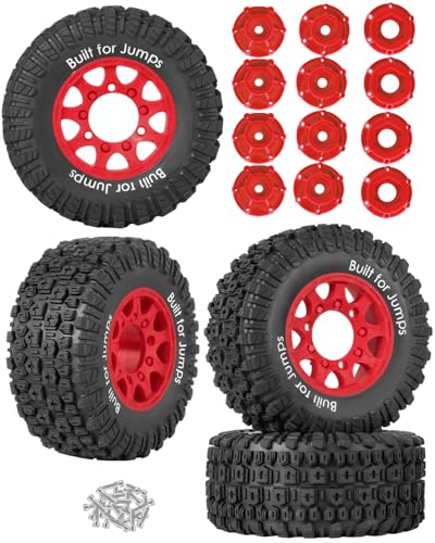 12mm/14mm/17mm Hex RC Tires for 1/10 RC Scale Truck Slash 2WD 4×4 Senton Axia1 L0S1 Red cat Rc 4wd,1/10 Short Course Truck Tires w/Foam Inserts,4PCS,Red - color: Red(4pcs)