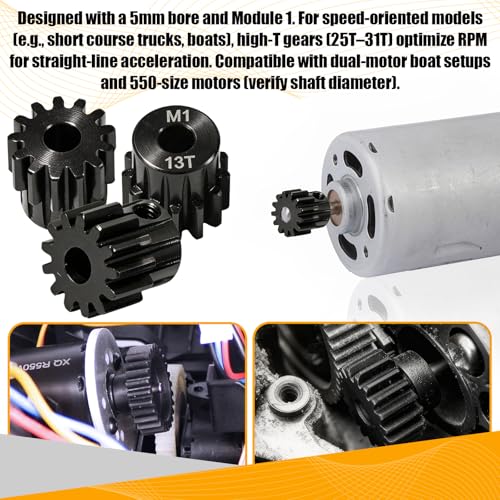 M1 Gear 13T 5mm Bore 3-Pack – High-Precision Hardened Steel Motor Pinion Gear for 1/8 1/10 RC Crawler, Monster Truck, Short Course Truck & Boat (Compatible with Traxxas Axial, FMS, HSP Redcat Losi) - style: M1 3Pcs 13T