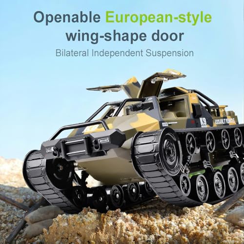1:12 RC Tank Remote Control Tank Off-Road RC Truck 4WD RC Crawler 360°Rotating Drifting Car with 2 Batteries - color: Yellow, size: 1:12