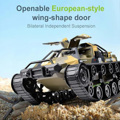 1:12 RC Tank Remote Control Tank Off-Road RC Truck 4WD RC Crawler 360°Rotating Drifting Car with 2 Batteries - color: Yellow, size: 1:12
