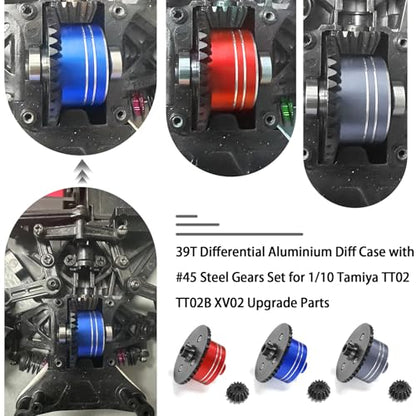 7075 Aluminum Differential Case with 45# Hardened Steel Differential Spur Gear and Bevel Gear, Diff Case & Gear Set Replace for #54875 Upgraded Parts for 1/10 Tamiya XV02 TT02 TT02B RC Car Titanium - color: Titanium