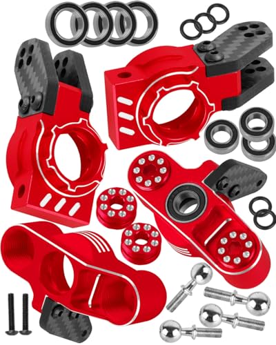 RC Aluminum Upgrades Part for 1/8 Typhon 6S BLX,1/7 Felony/Mojave/Infraction/Limitless 6S BLX,Front Knuckles Steering Blocks &Rear Hub Stub Axle Carriers Hops Up,Red - color: Red - (Upgrades)