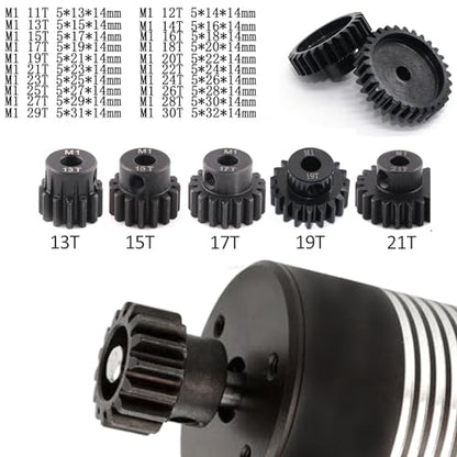 5pcs Mod 1 Pinion Gear 5mm Set Hardened Steel 13T 15T 17T 19T 21T Fit 5mm RC Motor Shaft M1 Pitch Gears Compatible with Arrma Traxxas Axial HSP Redcat Losi RC Car Truck Buggy (with Screwdriver) - size: 13 15 17 19 21T