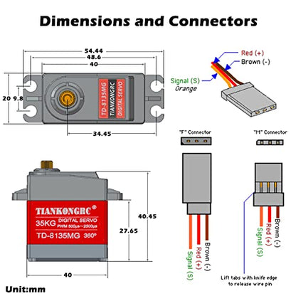 TD-8135MG 35KG 360 Degree Continuous Rotation Servo Digital Coreless 500μs-2500μs Large Torque Metal Gear for DIY Robot Robotic RC Model