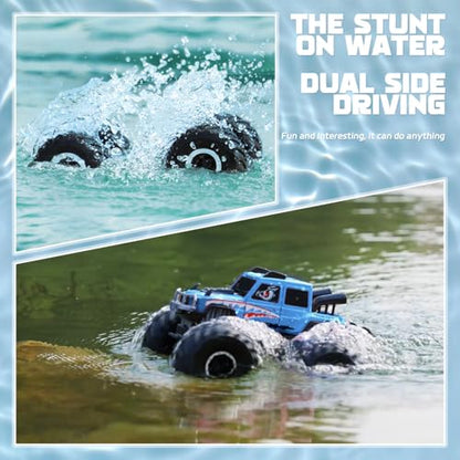 Amphibious Remote Control Trucks,2.4G 1:18 4WD All Terrain Off-Road Waterproof Monster RC Cars Pool Toys Hobby RC Vehicle Christmas Birthday Gifts for Kids Boys Girls 8 9 10 11 12+ Bule - color: Blue
