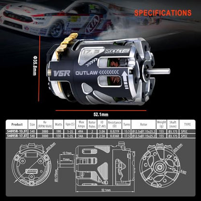 Surpass Hobby Outlaw 540 V5R Sensored Brushless Motor,3000KV Competition Level Motor with Shaft 3.175 Use for 1:10 RC Racing Car (17.5T) - style: Outlaw 17.5T