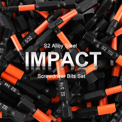 20PCS Hex Bit Set, Impact Allen Wrench Drill Bit Set (Metric&SAE) | 1/4”Hex-Shank S2 Alloy Steel Key Drill Bit Set with Magnetism, CNC Machined Tips, 2" Long with Storage Box