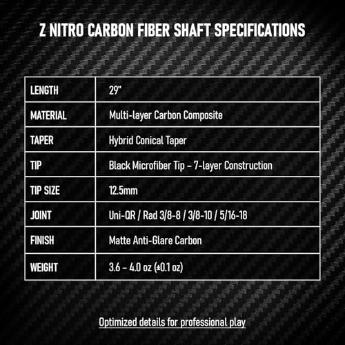 CUEBOTS Z Wave Carbon Fiber Shaft, Low Deflection Shaft, Multi-Layer Carbon, Construction, 12.5mm Tip, 7-Layer, Microfiber Tip, Uni-QR Joint, 3/8-8, 3/8-10, 5/16-18, Joint