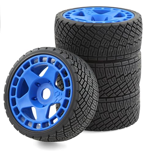 1/8 1/7 RC On Road Tires and Hard Plastic Rally Racing Wheels 17mm Hex Touring Tyres OD 3.94'' for 1:8 1:7 Street Drift Car ARRMA Losi Kyosho GT2 W10 Tamiya HPI WR8 HSP 4PCS (Blue) - color: Blue