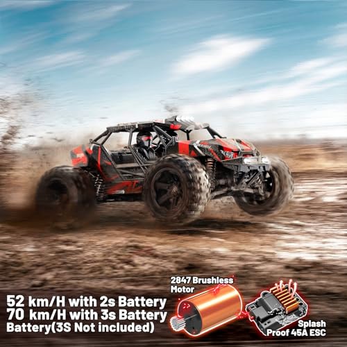 RC Cars 1/14 Brushless RC Car for Adults&Boys, Full Roll-Cage Frame, 4WD Fast Max 42mph, Remote Control RC Trucks for adults with Two 2S LiPo Batteries and Two sets of tires, Compatible with 3S LiPo