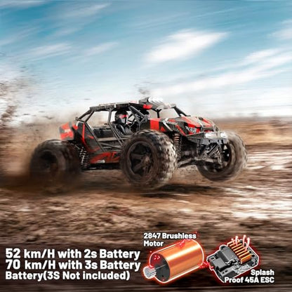 RC Cars 1/14 Brushless RC Car for Adults&Boys, Full Roll-Cage Frame, 4WD Fast Max 42mph, Remote Control RC Trucks for adults with Two 2S LiPo Batteries and Two sets of tires, Compatible with 3S LiPo