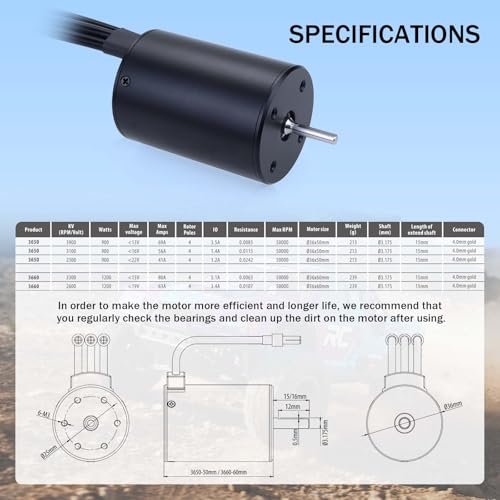 Surpass Hobby RC Brushless Motor and ESC Combo 3650 3100KV Brushless Motor and 60A ESC Combo Set Waterproof 2S Lipo for 1/10 Remote Control Cars Trucks Off-Road Vehicle - size: 3100KV, style: 3650 Motor and 60A ESC