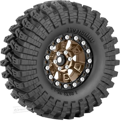 RC 1.3 Beadlock Wheels and Tires Single & Dually for 1/18 TRX4M Ascent-18,1/24 SCX24 FCX24 RC Crawler Car,Aluminium & Brass 1.3 Rims w/All Terrain Rubber Tire,4pcs,Brown w/Black - color: Brown(4pcs)