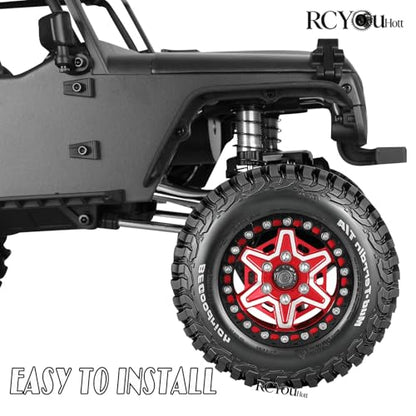RC 1.9" Beadlock Wheels and Tires Set for 1/12 M-J-X H12Y H12Y+ H12P MN-128 RC Crawler,Wheels Tire OD 90MM/3.54",Aluminium Wheel Rims (4PCS),1.9" Beadlock Wheel Tires,Red - color: Red- (Wheel Tires)