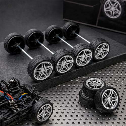 10PCS Toy Car Wheel 48mm Toy Car Rubber Tire Wheels with 5PCS Shaft Round Rod Axles for RC Car Truck Robot DIY Model Toy Parts